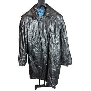 VTG Dressco Black Leather Trench Coat Jacket SZ US 44 Made In Italy  Overcoat